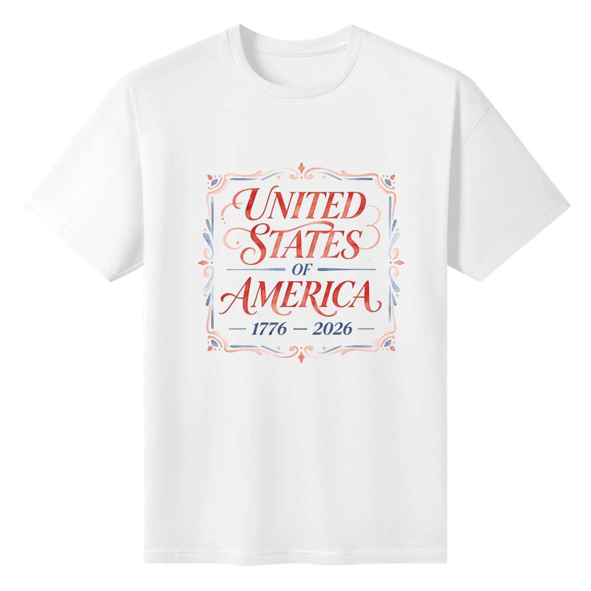 Front view of the white T-shirt, featuring the full watercolor script and floral frame print