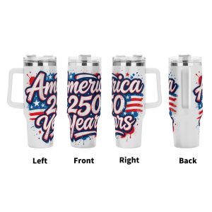 America 250 Years graffiti tumbler four-side display, splatter street art patriotic full wrap print large insulated cup with grip handle