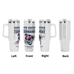 Blank white 40oz handled tumbler dimension marking diagram, 26.3cm tall car-friendly large thermal cup size parameter display