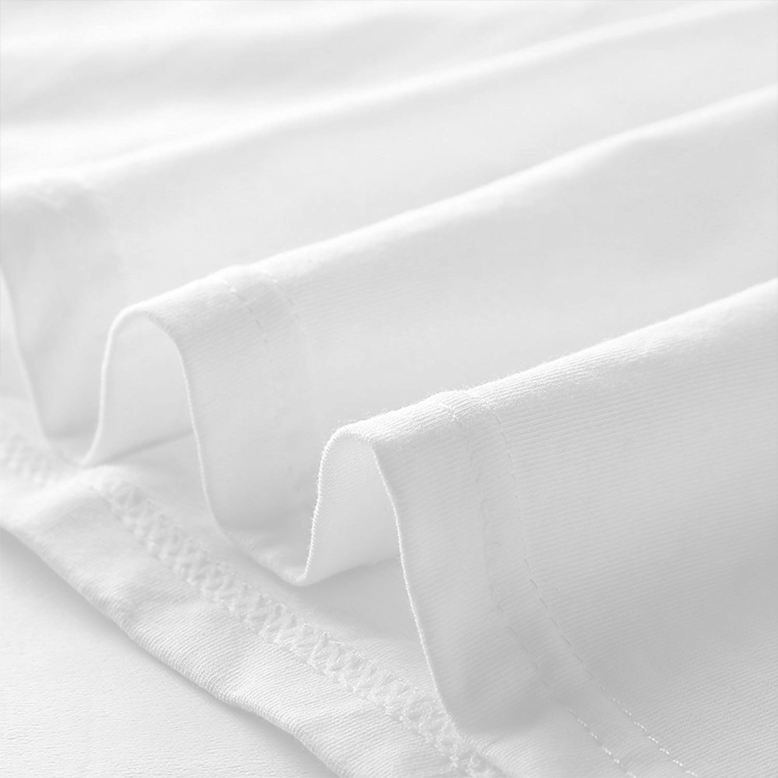 Close-up fabric detail, soft premium cotton ribbed crew neck and neat durable stitching