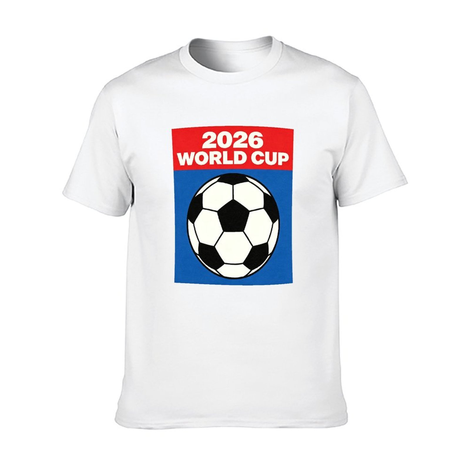 Solid white crew neck short sleeve t-shirt with red blue block classic football front graphic