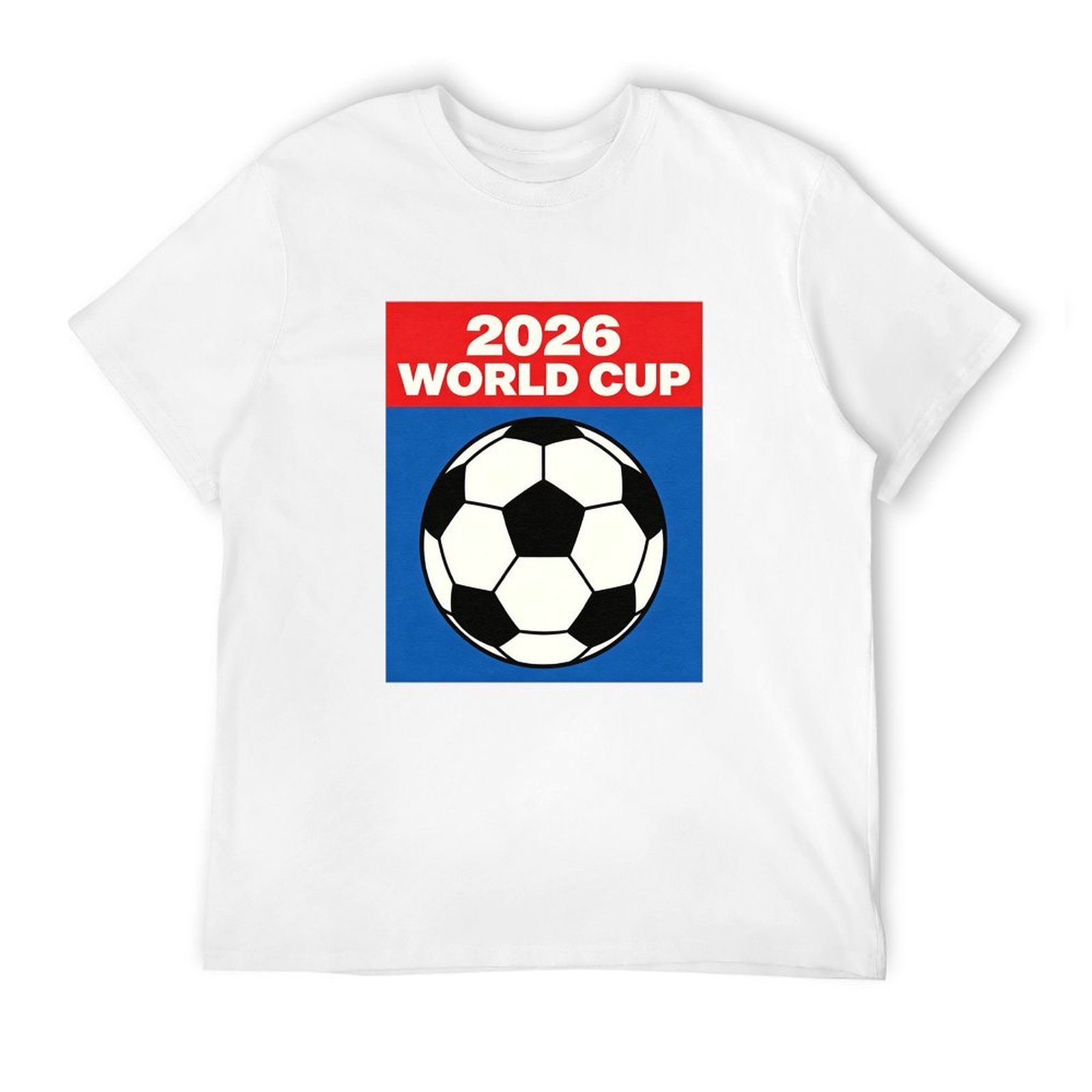 Overhead flat lay of white World Cup tournament printed cotton t-shirt