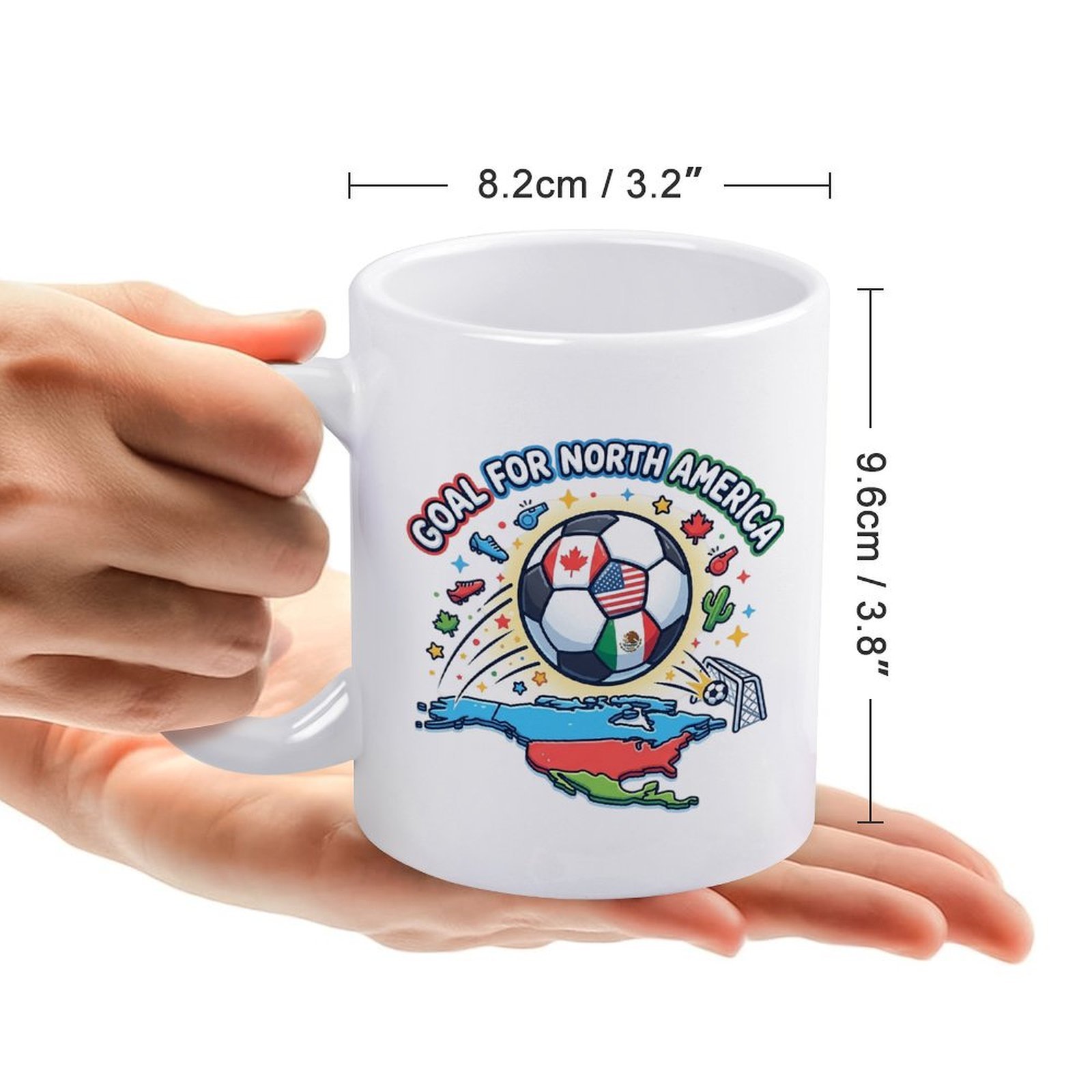 Hand-held dimension display, mug diameter 8.2cm, height 9.6cm standard 11oz cup